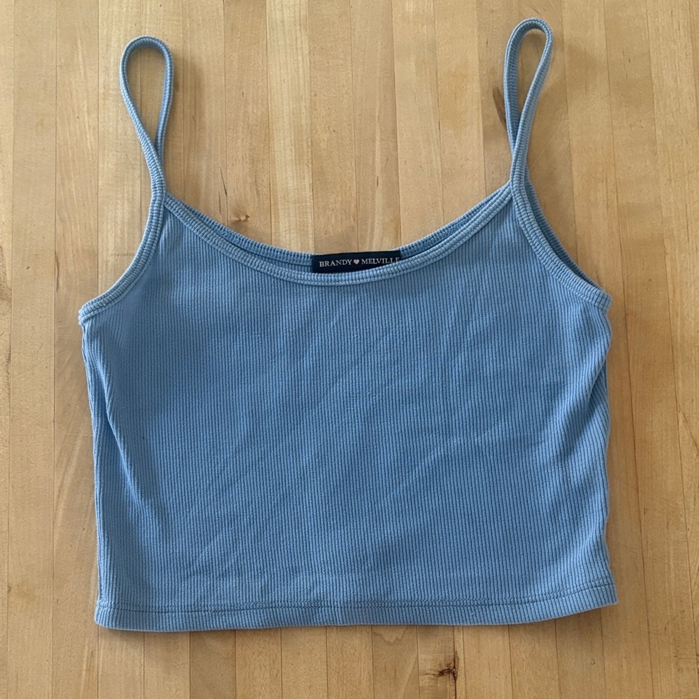 Brandy Melville Light Blue Ribbed Spaghetti Strap Camisole One Size